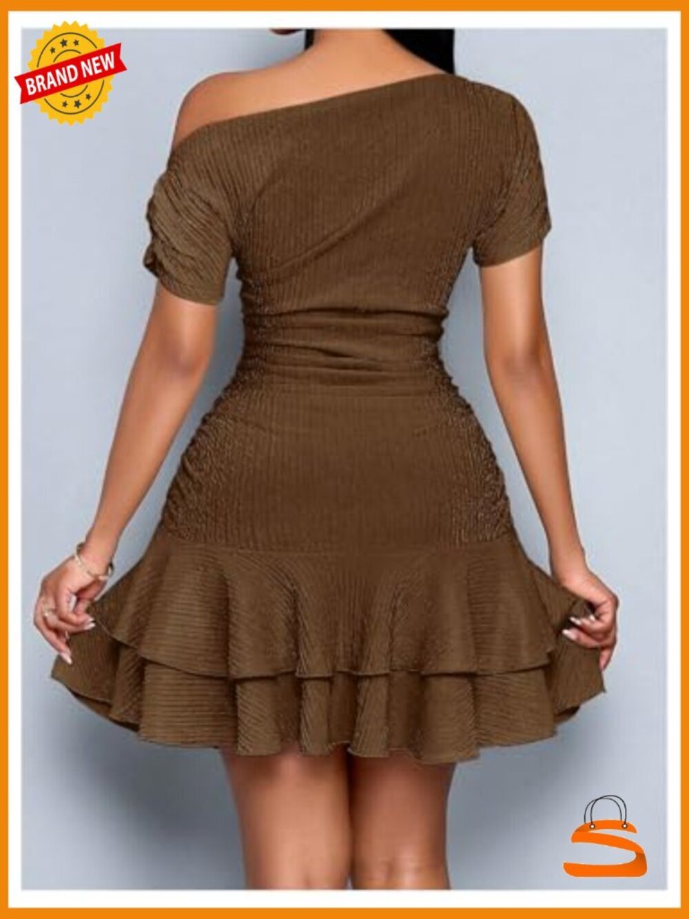 Off The Shoulder Mini Dress Short Sleeve Ruffle Fit and Flare Summer Dresses - Picture 3 of 5